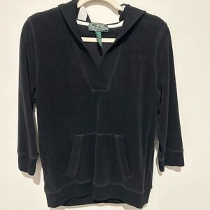 Lauren Ralph Lauren Black Terry Cloth Hooded 3/4 Length Sleeve M Pullover